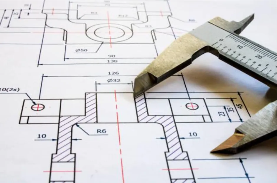 Technische tekening met schuifmaat